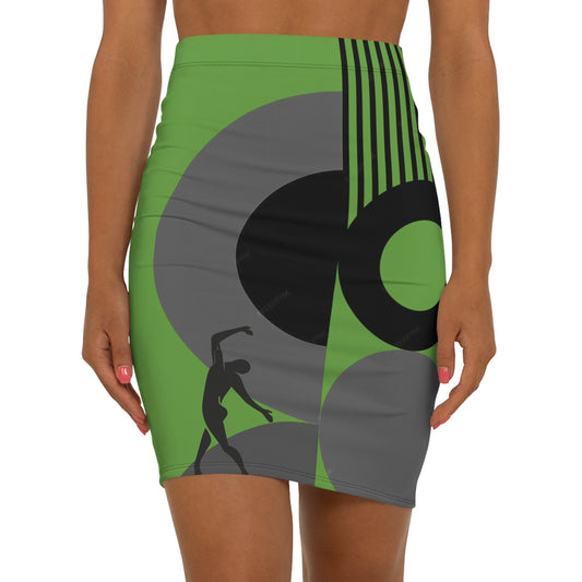 Women's SOLSTICE Bauhaus Mid-Waist red Pencil Green Skirt (AOP)