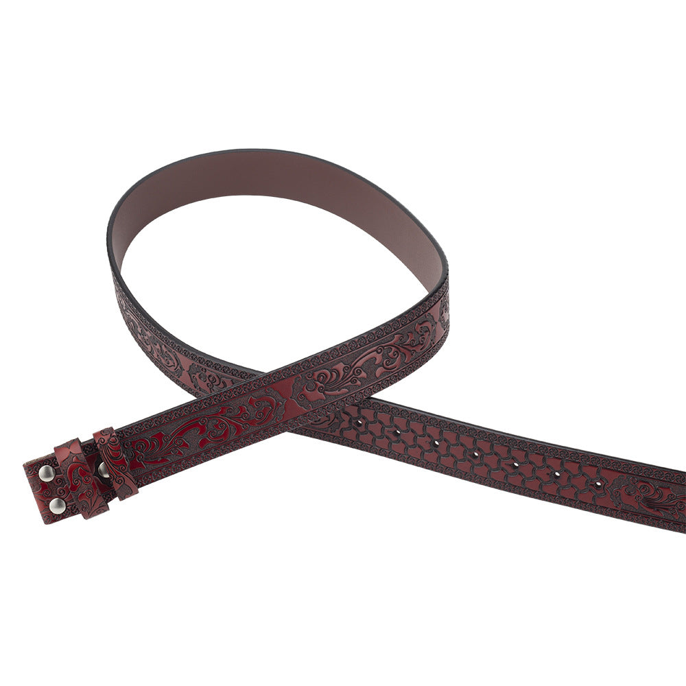 Embossed Belt Without Buckle Smooth Leather Belt