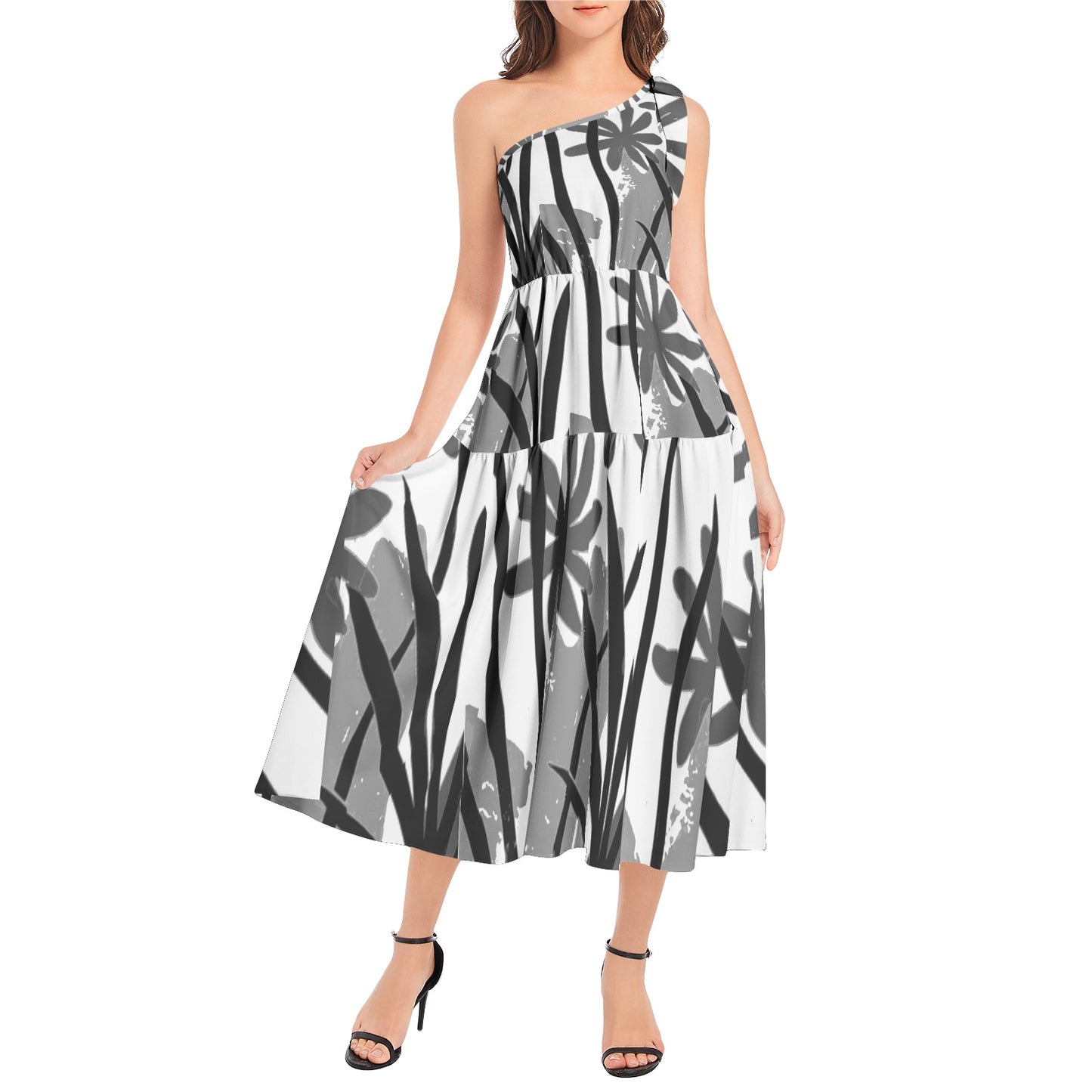 Solstice Ruffle Hem One Shoulder Midi Dress