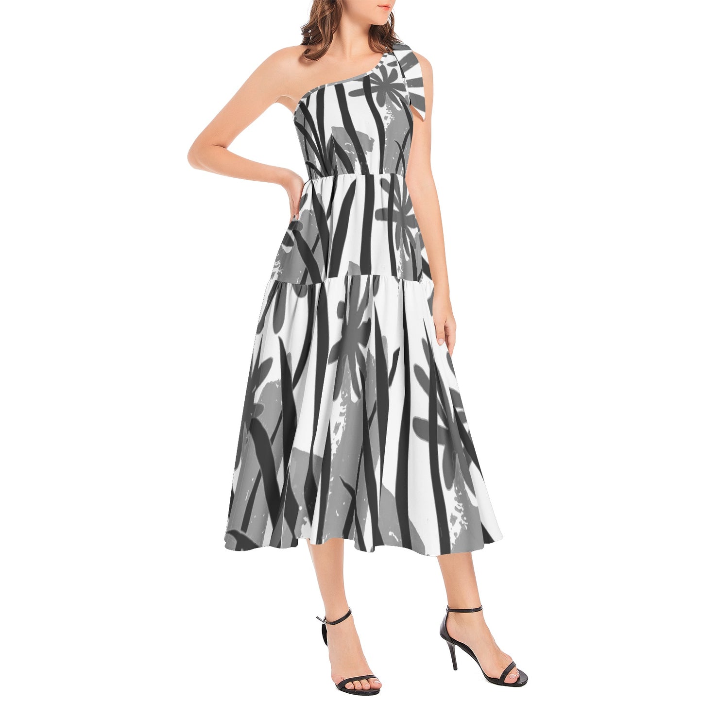 Solstice Ruffle Hem One Shoulder Midi Dress