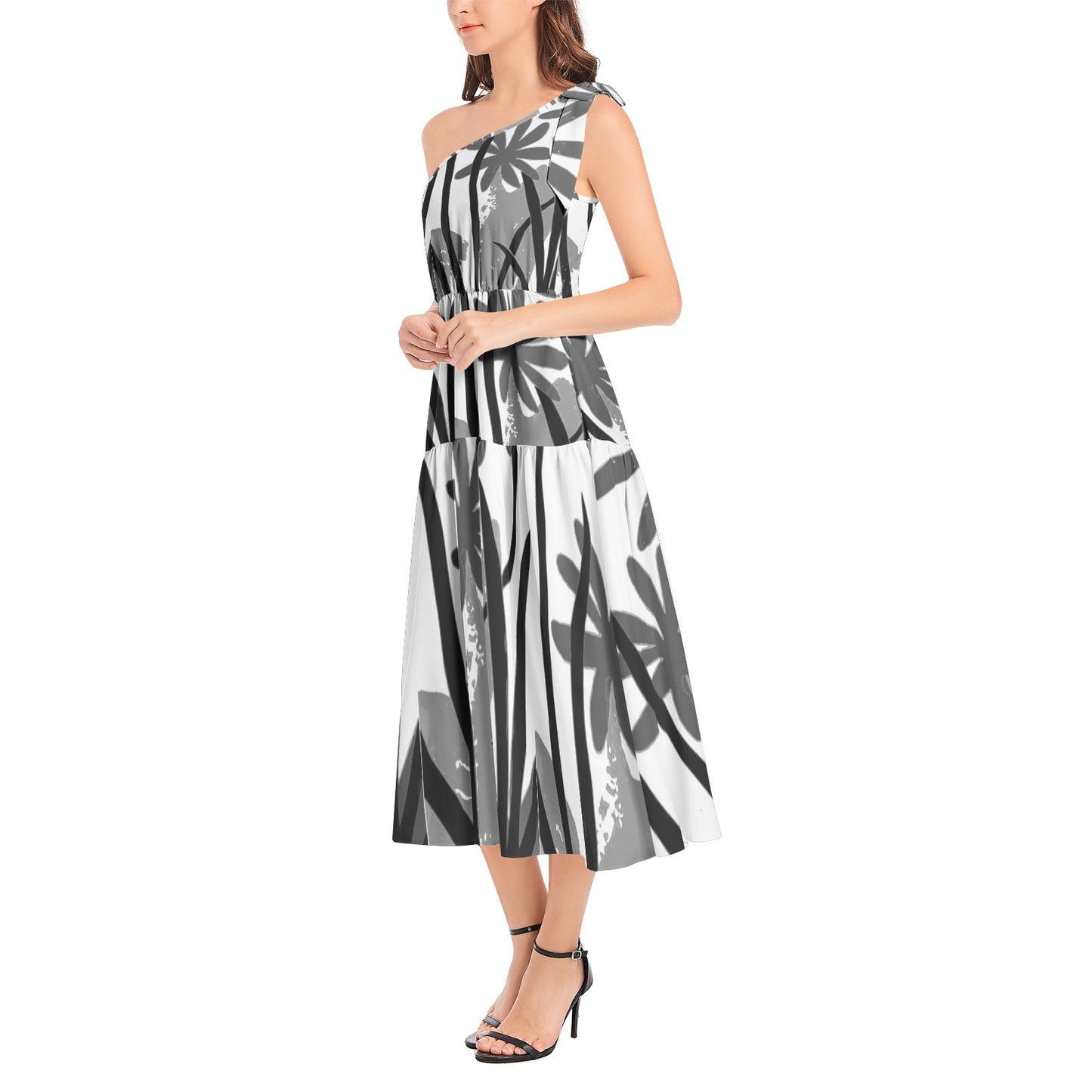 Solstice Ruffle Hem One Shoulder Midi Dress