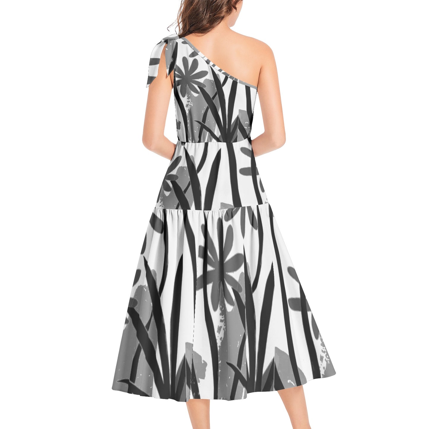 Solstice Ruffle Hem One Shoulder Midi Dress