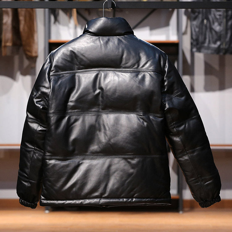 Modern Men's Stand Collar Sheepskin Down Leather Jacket