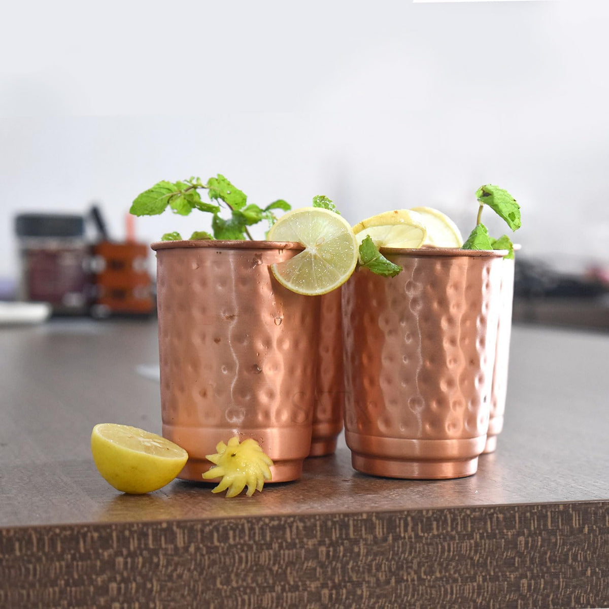 Pure Copper Hammered Tumblers Set of 4 | 350ml (11.8oz) | Handmade Ayurvedic Drinkware for Health & Wellness | Travel Copper Cups