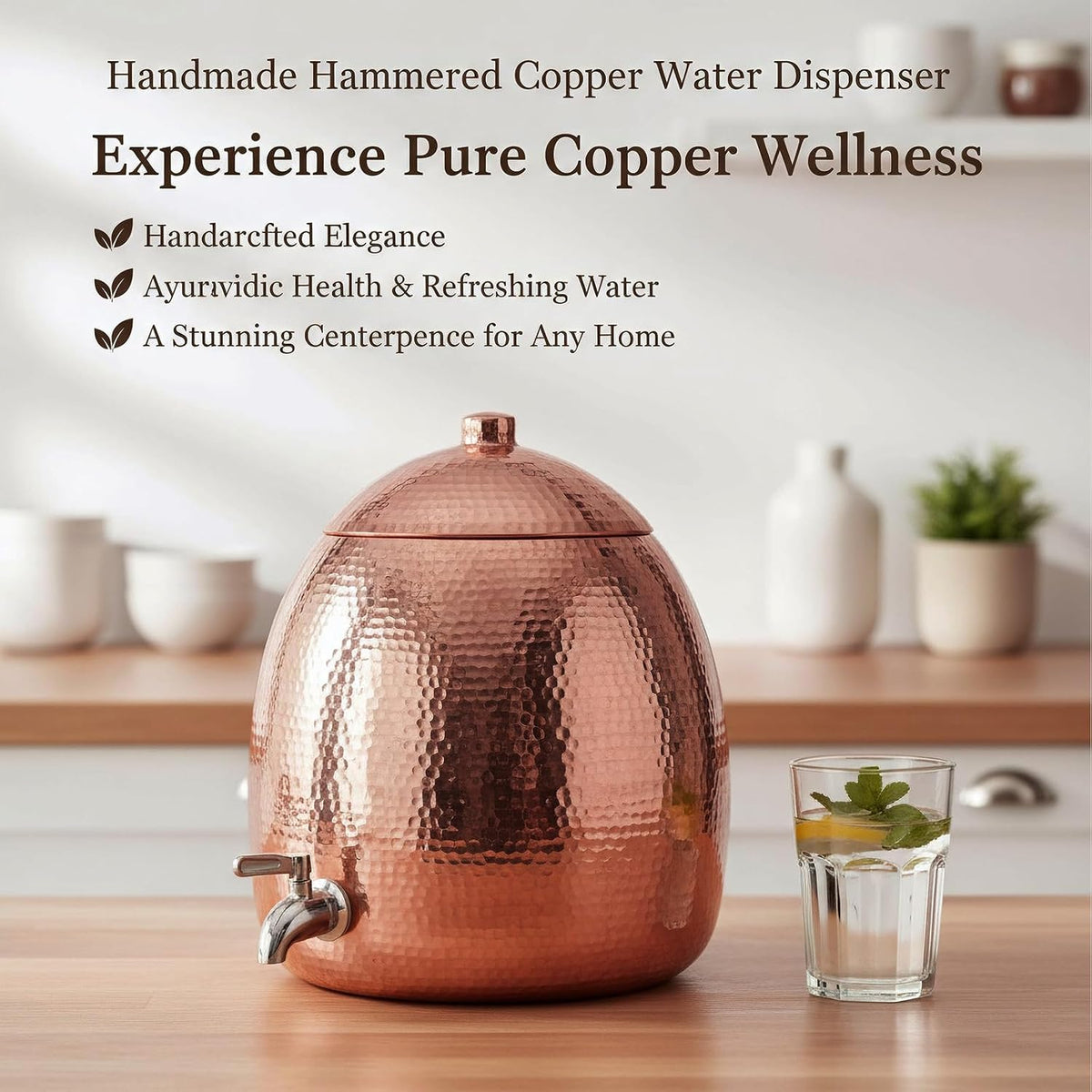 2.5 Gallon Hand-Hammered 100% Pure Copper Water Dispenser