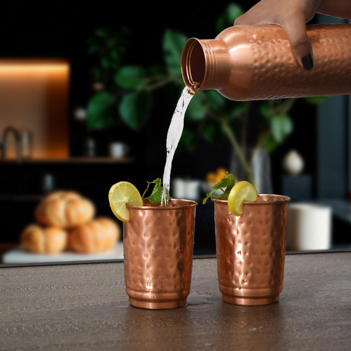Pure Copper Hammered Tumblers Set of 4 | 350ml (11.8oz) | Handmade Ayurvedic Drinkware for Health & Wellness | Travel Copper Cups
