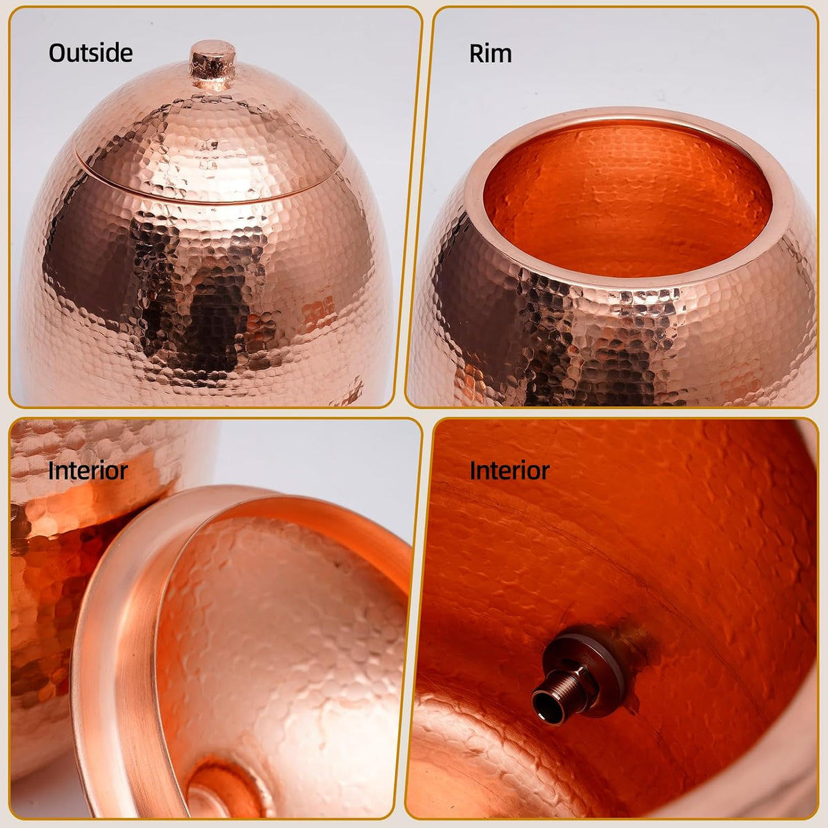 2.5 Gallon Hand-Hammered 100% Pure Copper Water Dispenser