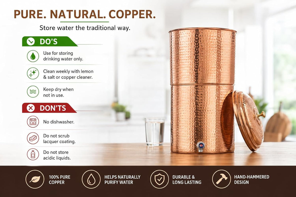 Hammered Copper Filter Water Pitcher with Spigot, Lid, and Candle Filter