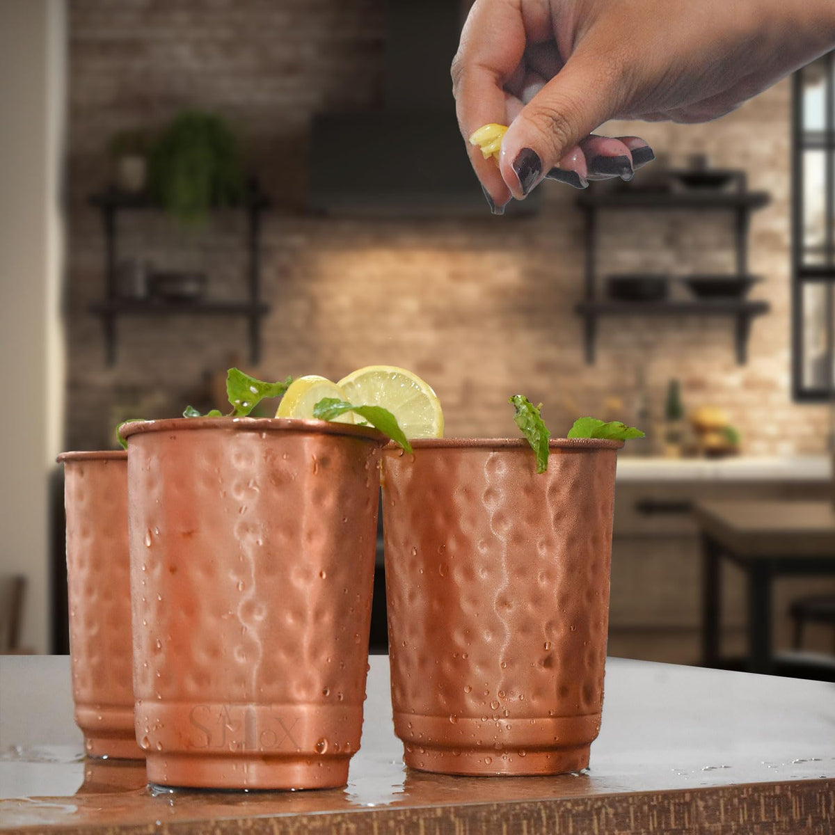 Pure Copper Hammered Tumblers Set of 4 | 350ml (11.8oz) | Handmade Ayurvedic Drinkware for Health & Wellness | Travel Copper Cups