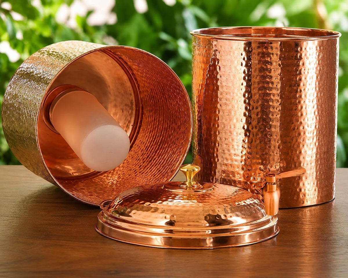 Hammered Copper Filter Water Pitcher with Spigot, Lid, and Candle Filter