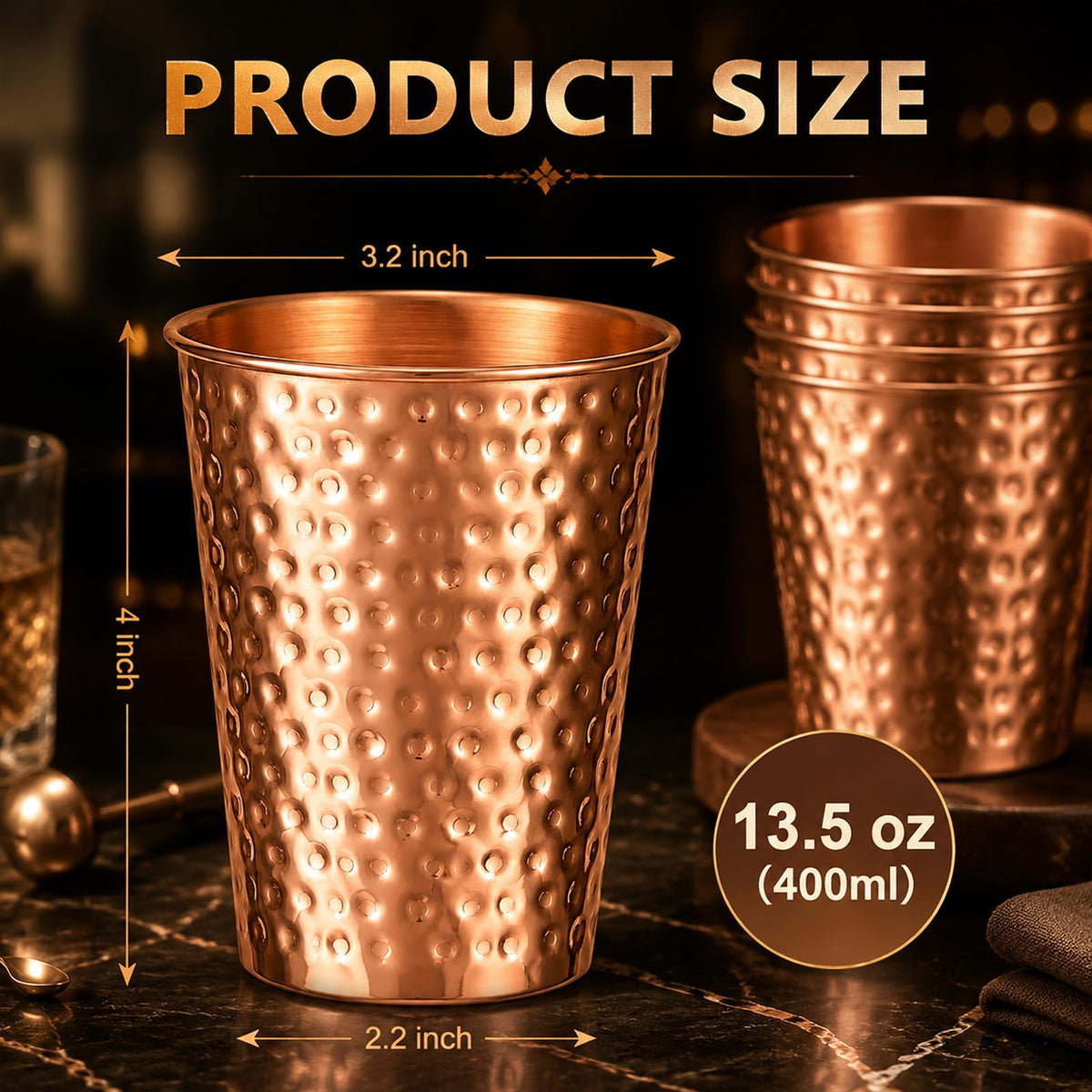 12 Pcs Hammered Copper Plated Cups for Drinking Water Tumbler