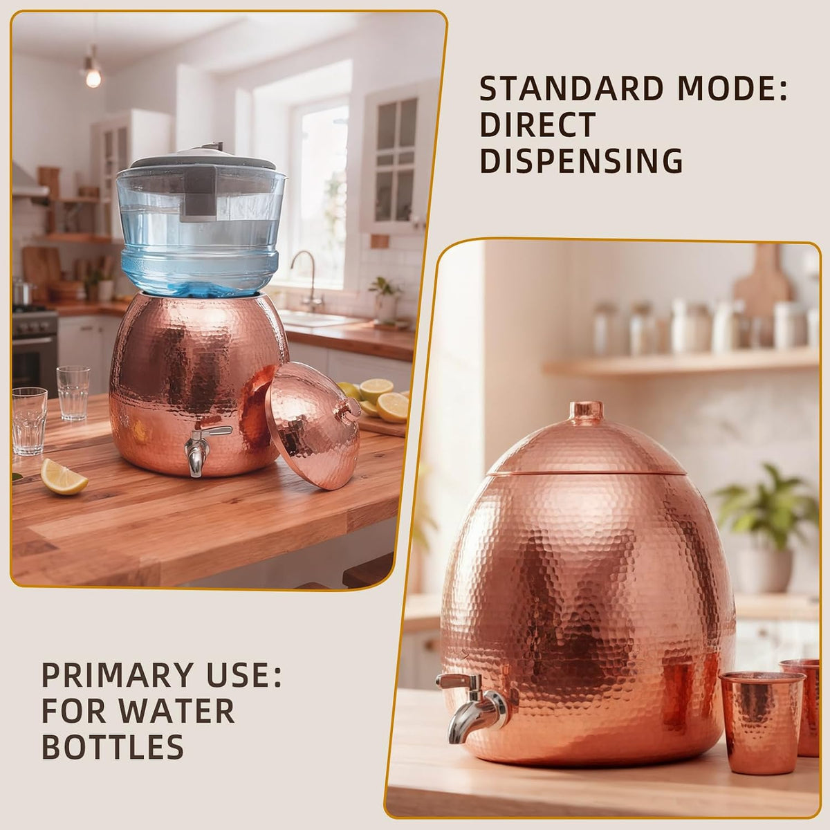 2.5 Gallon Hand-Hammered 100% Pure Copper Water Dispenser