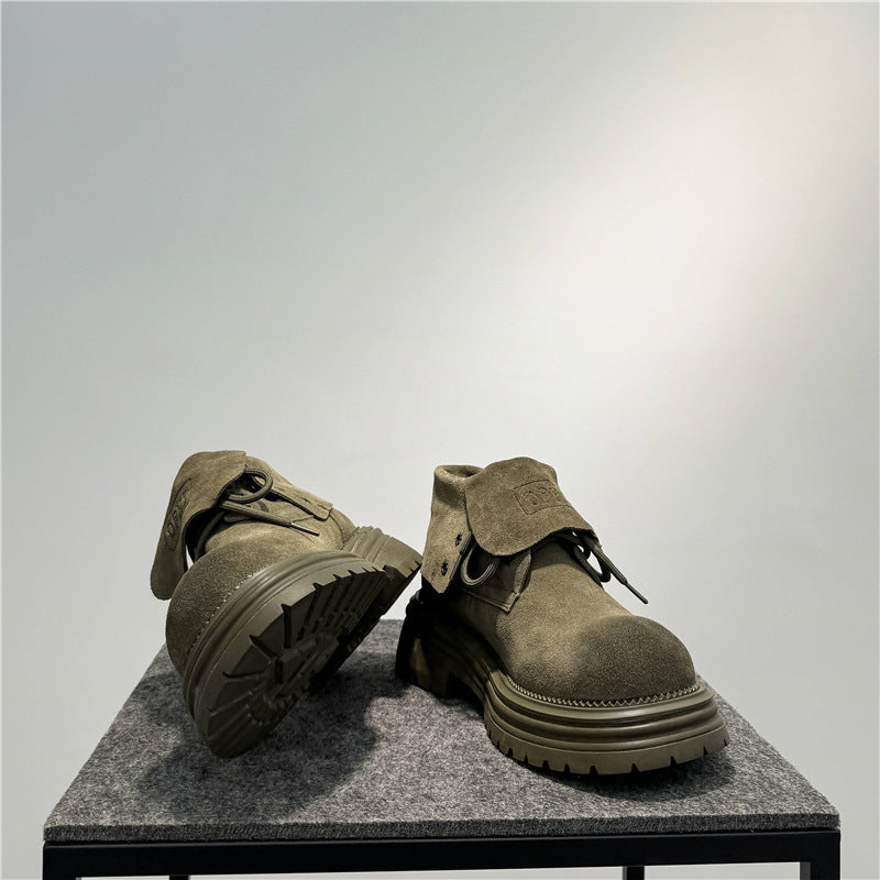 Retro Leather Distressed Worker All-match Thick-soled Two-way Boots