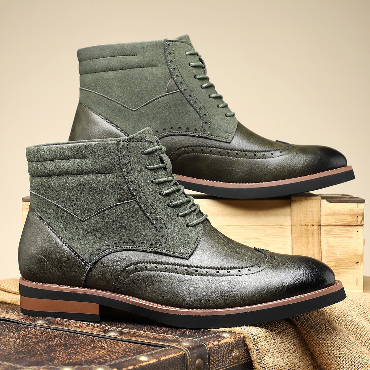 Solstice dandy Style Luxury Retro Boots Mid-top Carved Men's