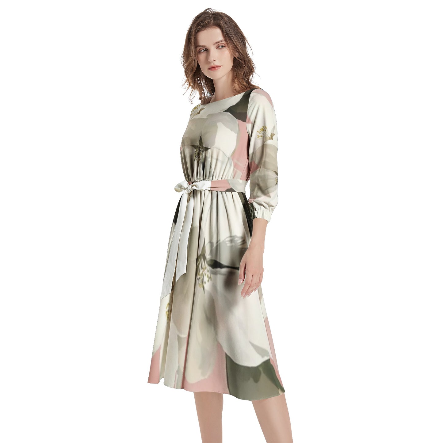 Boat Neck Belted Flared Dress