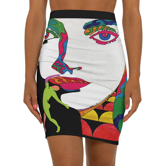 SOLSTICE POP ART Mid-Waist Pencil black Skirt (AOP)