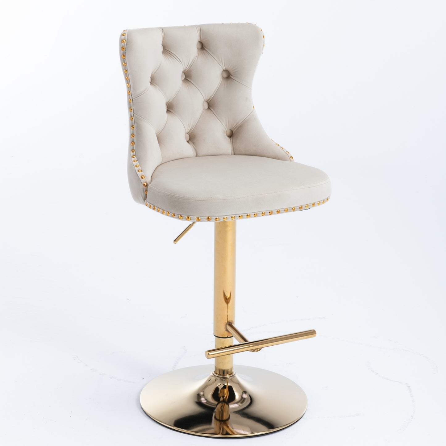 Golden Swivel Velvet Barstools Adjusatble Seat Height From 25-33 Inch