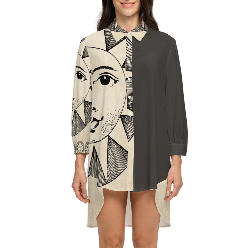 Solstice Women's High-Low LongSleeve Hem Shirt-WrinkleFree Silky-like Elegance byAFANADOR