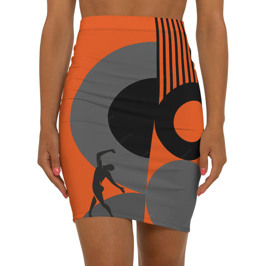 Women's SOLSTICE Bauhaus Mid-Waist red Pencil orange Skirt (AOP)