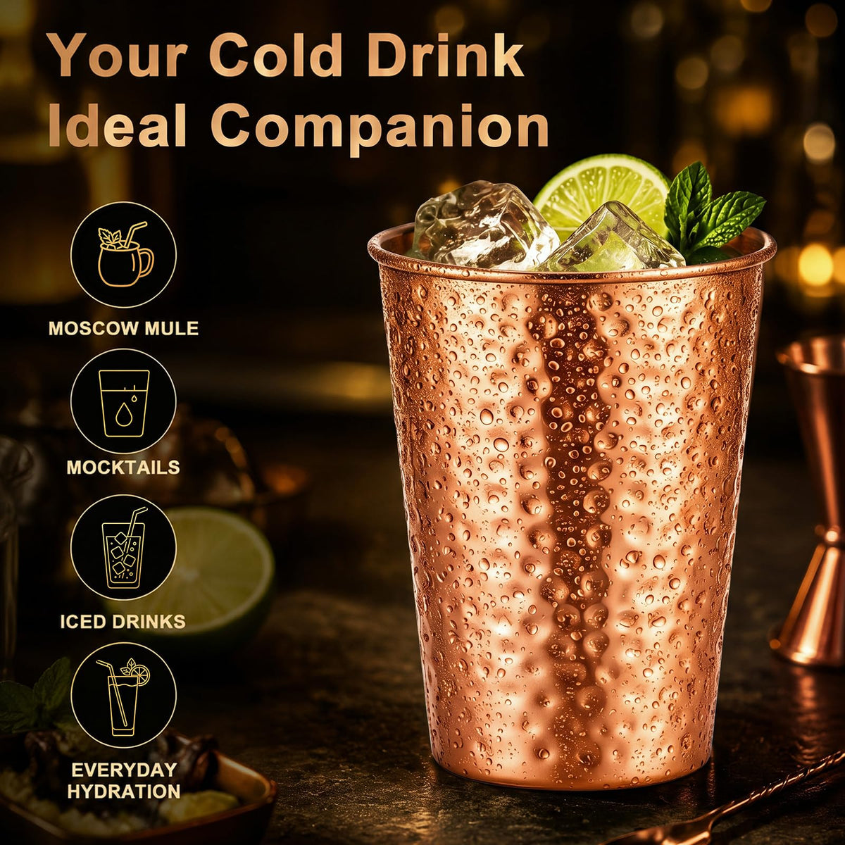 12 Pcs Hammered Copper Plated Cups for Drinking Water Tumbler