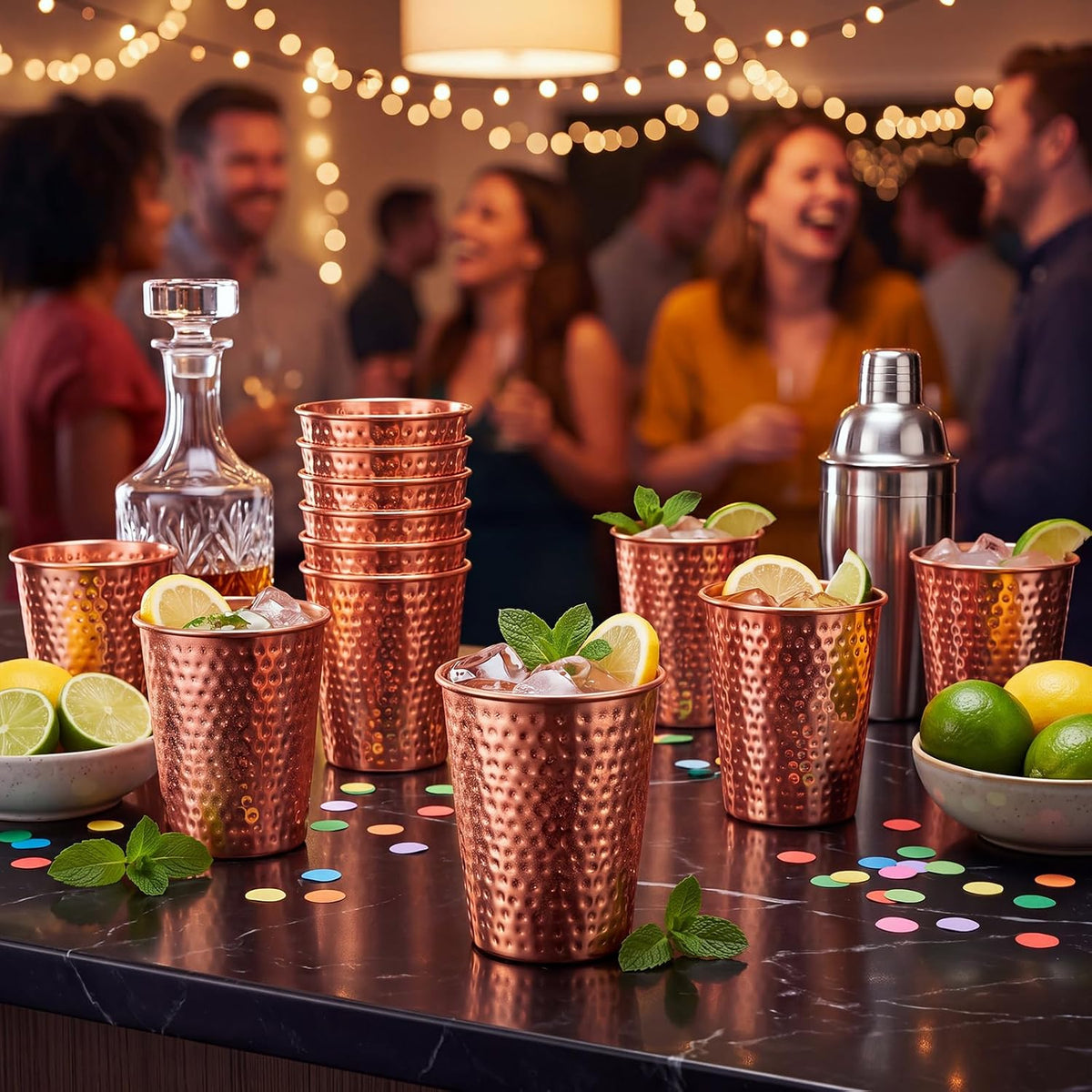 12 Pcs Hammered Copper Plated Cups for Drinking Water Tumbler