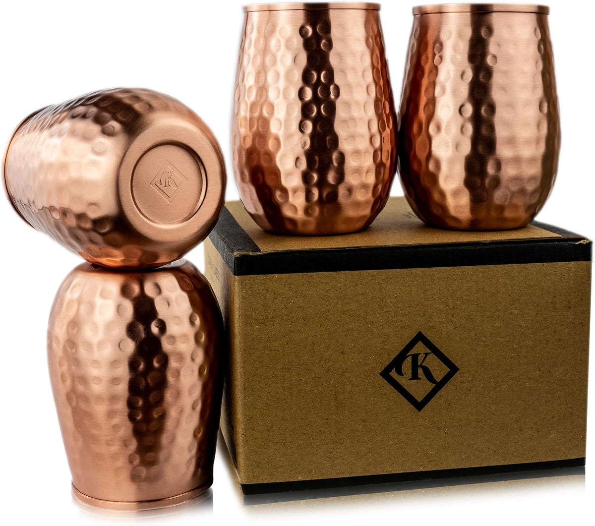 Kosdeg Copper Cups - 16 Oz Set of 4 - Unique Way to Enjoy Wine - Perfect Pure Tumbler for Water - Better Than Glasses or Plastic - Moscow Mule Cup for Drinking