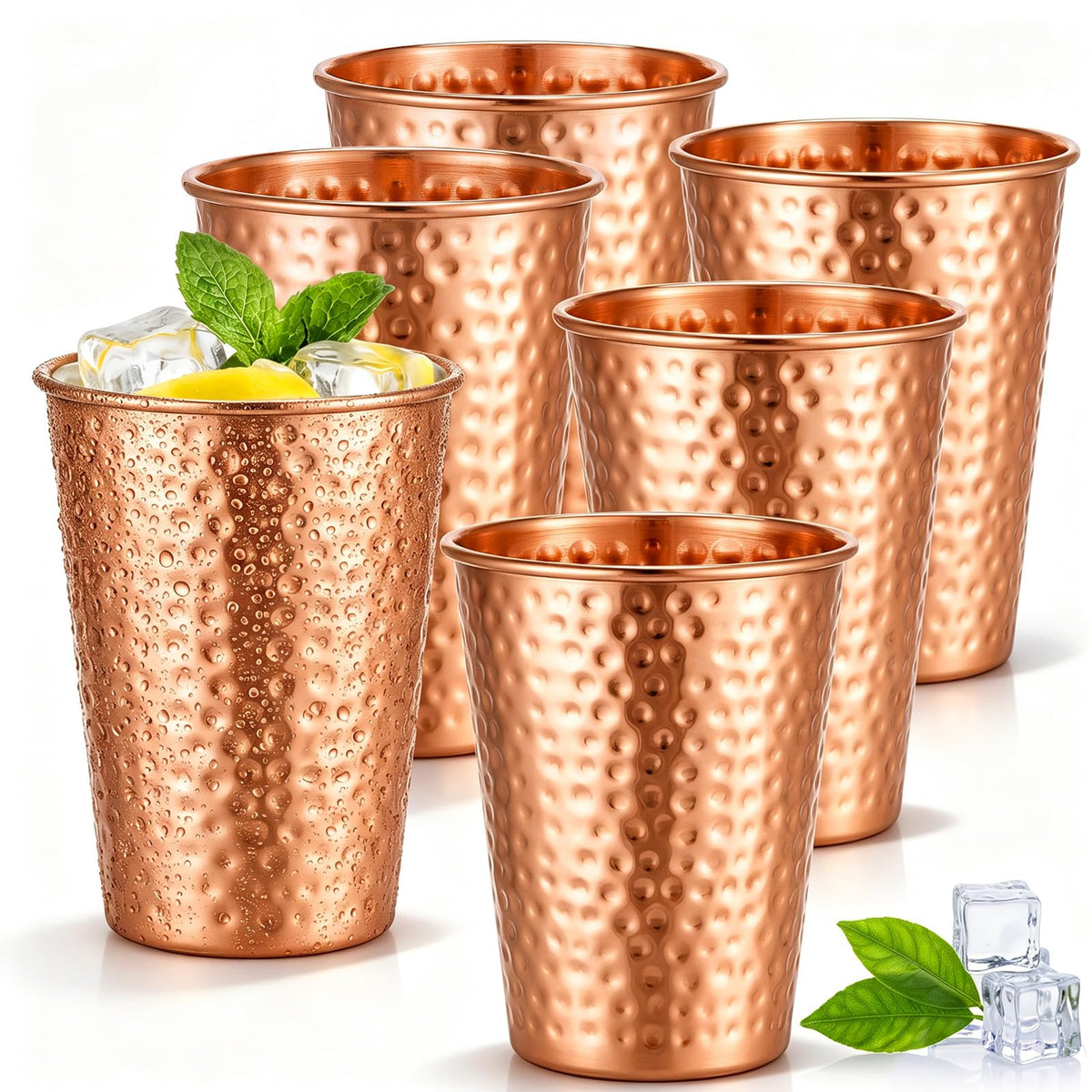 12 Pcs Hammered Copper Plated Cups for Drinking Water Tumbler