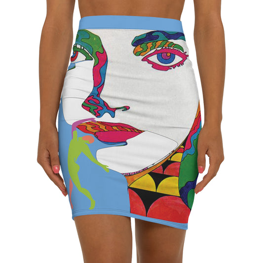 SOLSTICE POP ART Mid-Waist Pencil blue Skirt (AOP)