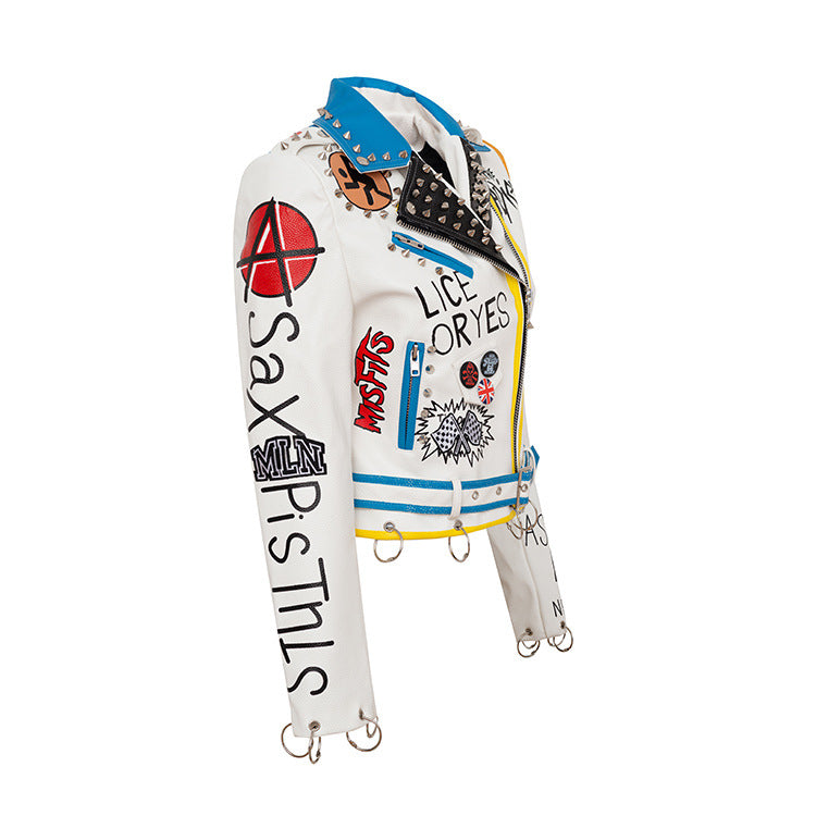Graffiti Print Motorcycle Cool Leather Jacket