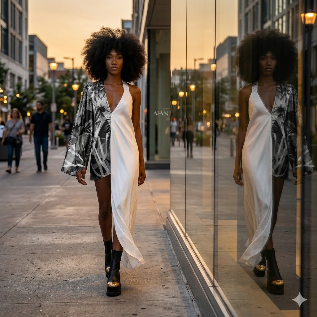 AFANADOR asymmetrical dress, recycled sustainable satin
