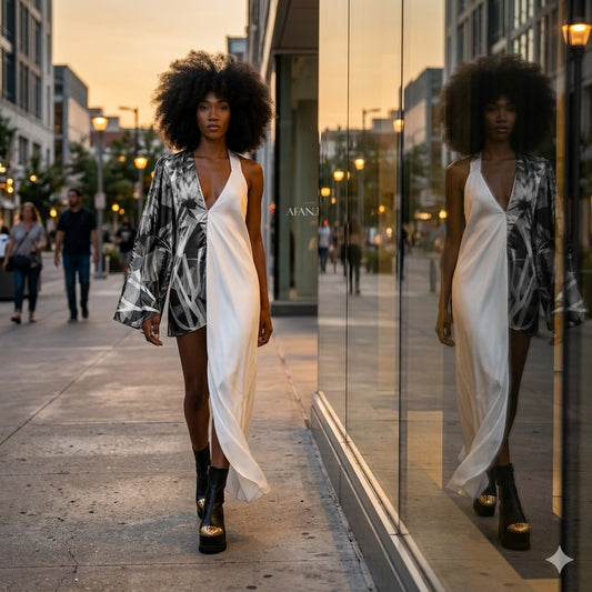 AFANADOR asymmetrical dress, recycled sustainable satin
