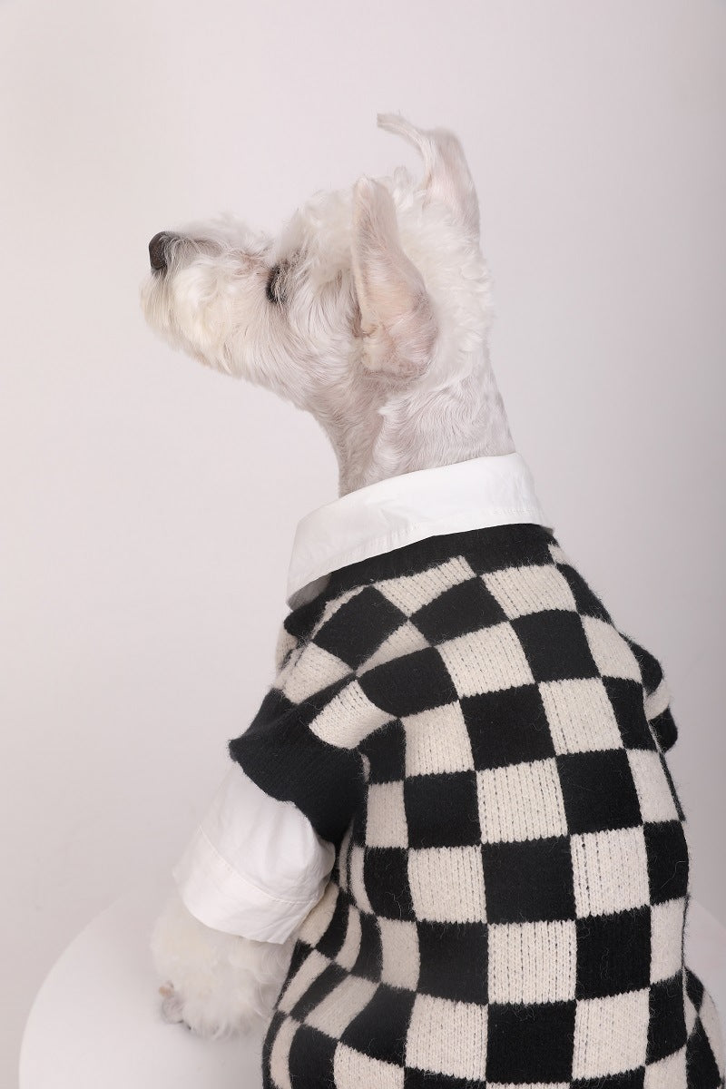 Pet Autumn And Winter Sweater Checkerboard Vest