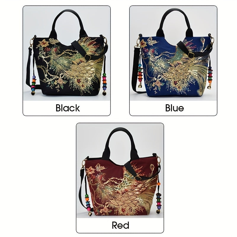 [Fashion Satchel] Retro Style Wo 'S Embroidered Satchel Bag | Fashion Double Handle Purse with Removable Strap