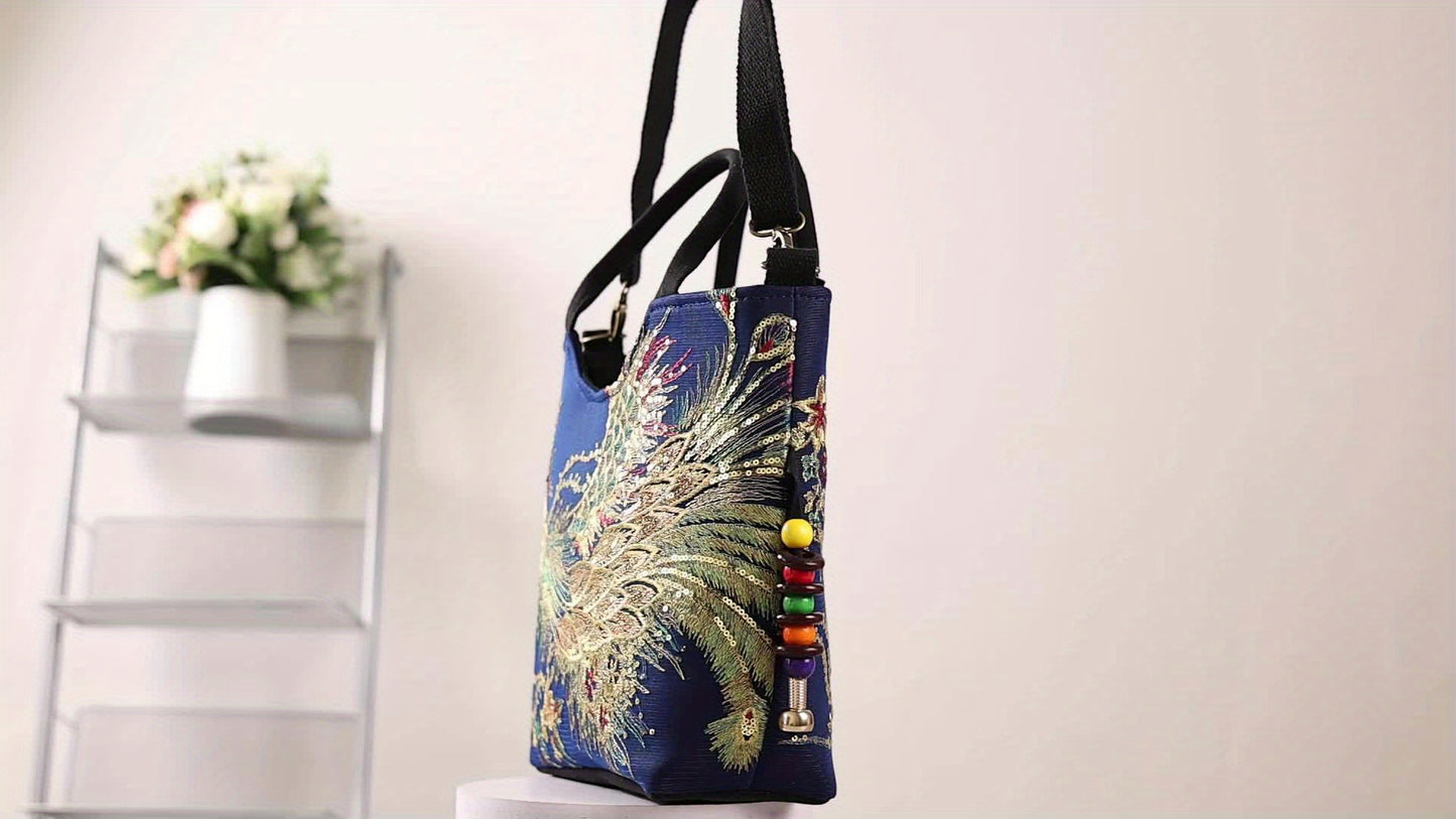 [Fashion Satchel] Retro Style Wo 'S Embroidered Satchel Bag | Fashion Double Handle Purse with Removable Strap