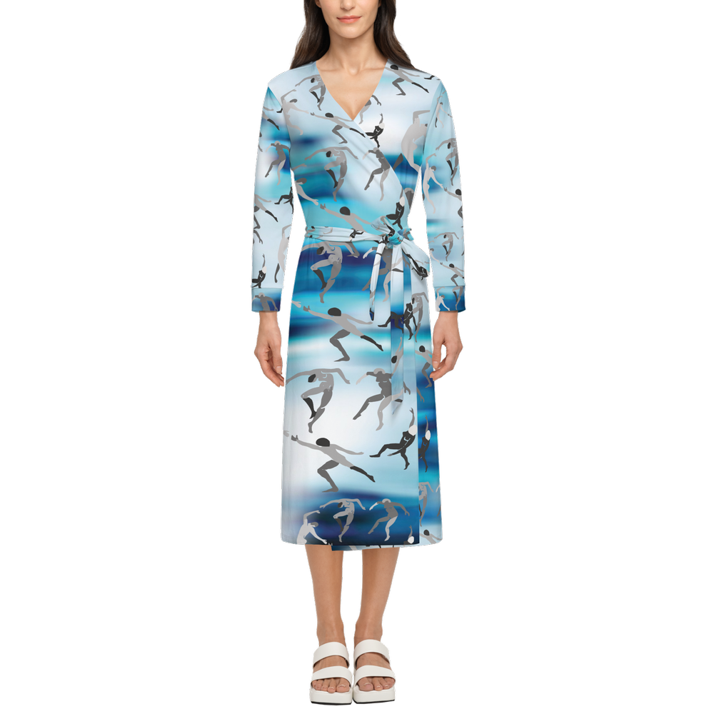 Solstice Matisse Dancers Blue Women's ¾ Sleeve Wrap Dress-Heavy Knit