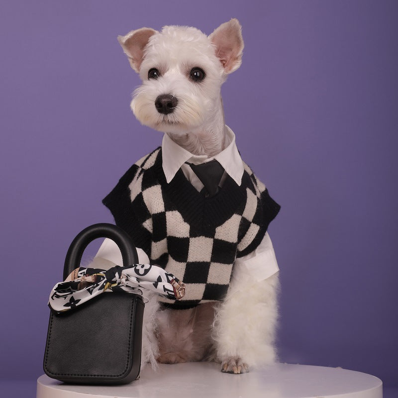 Pet Autumn And Winter Sweater Checkerboard Vest