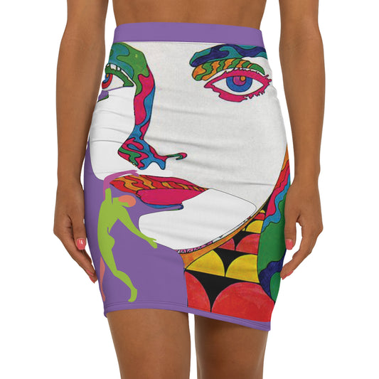SOLSTICE POP ART Mid-Waist Pencil L purple Skirt (AOP)