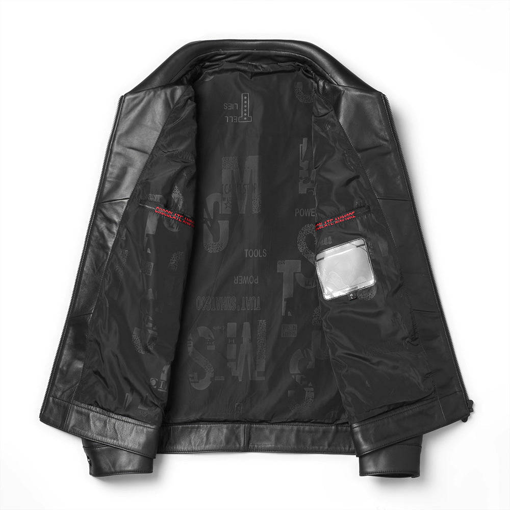 Trendy Genuine Leather Short Lapels Sheepskin Business Trends Handsome Jacket Coat