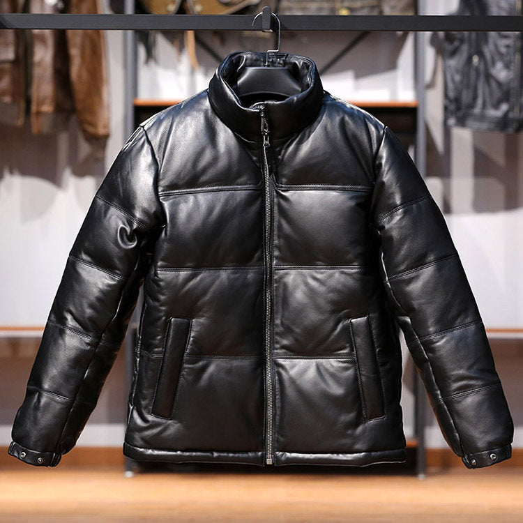 Modern Men's Stand Collar Sheepskin Down Leather Jacket