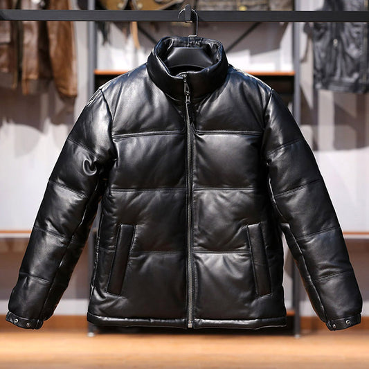 Modern Men's Stand Collar Sheepskin Down Leather Jacket