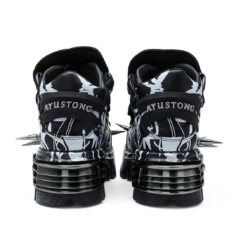 Leather Punk Dark Spikes Platform Shoes Rock Pumps