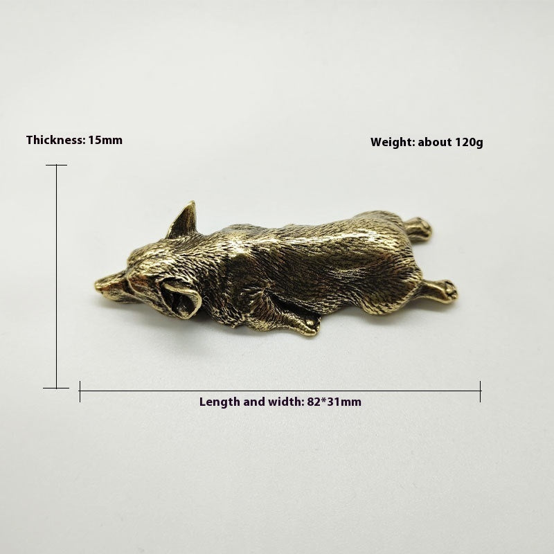 Pure Copper Wales Corgi Brass Solid Lying Fox Home Ornament Paper Weight Creative Personality Decoration