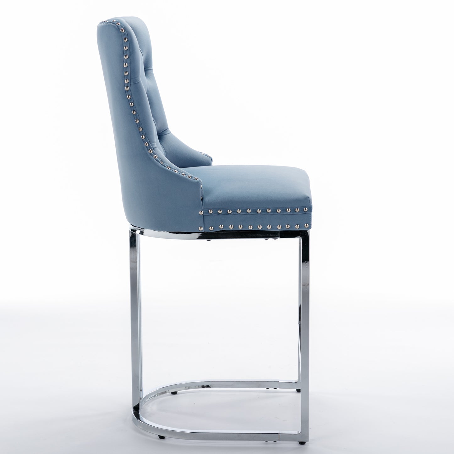 26  Counter Height Bar Stools Set Of 2, Modern Velvet Barstools With Button Back&Rivet Trim Upholstered Kitchen Island Chairs With Sturdy Chromed Metal Base Legs Farmhouse Bar Stools,Light Blue,2 Pack