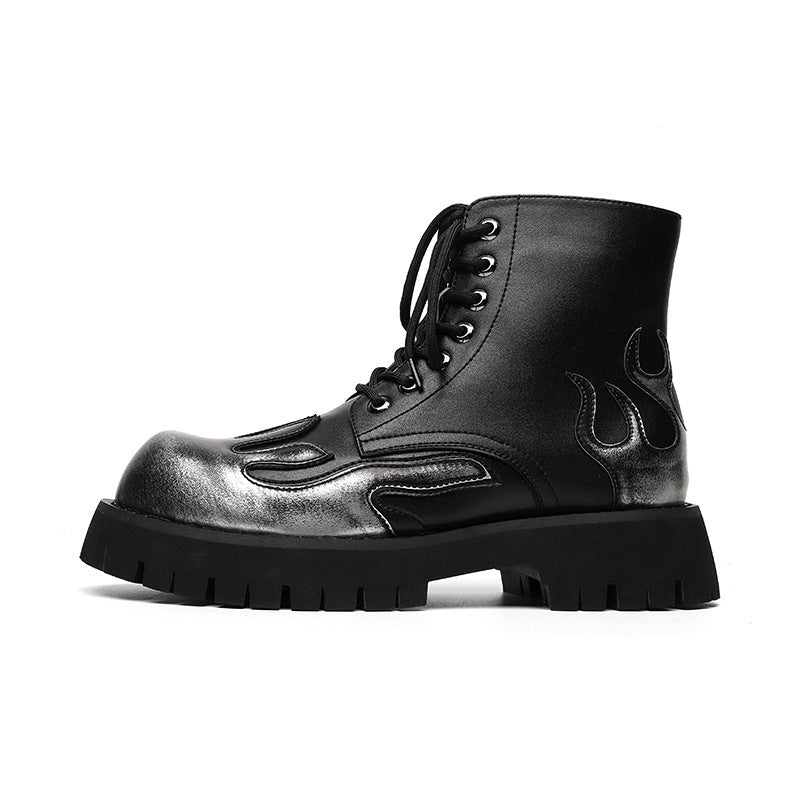 Infashion Round Head Thick Bottom Men's Low-cut Mid-heel Mid-Top Solstice Style Boots