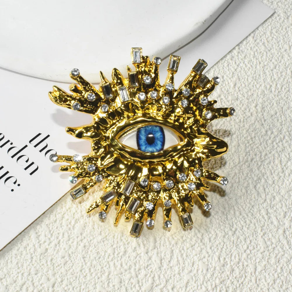 Baroque Style Metal Golden Plated Eyes Tassel Dangle Earrings Ring Brooch For Women Fashion Jewelry Exaggerated Accessories