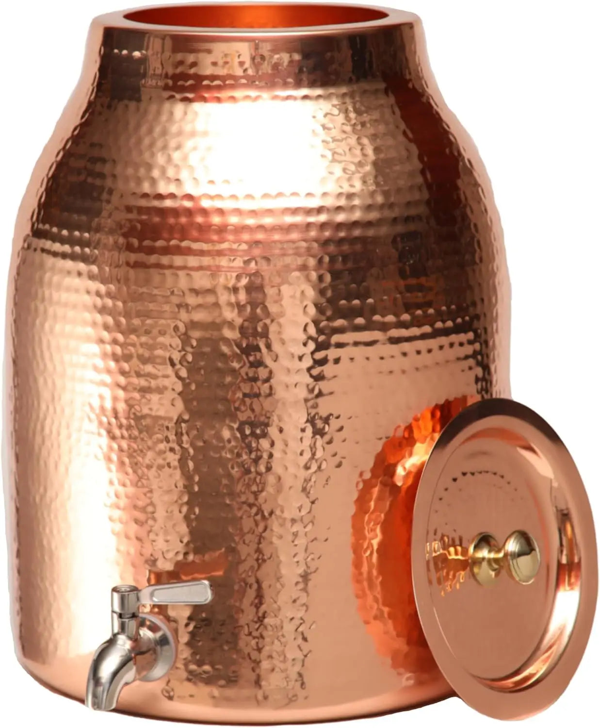 100% Pure Copper Eco-Friendly American Style Water Dispenser Lid 3.5 Gallon XL Capacity Metal Drinkware