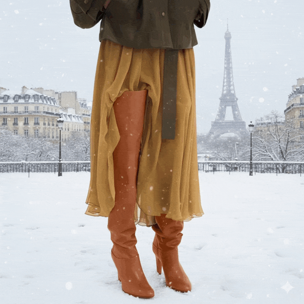 Elegant Leather Over The Knee Pleated Boots. Trendy Sexy Pointed Toe Stiletto.