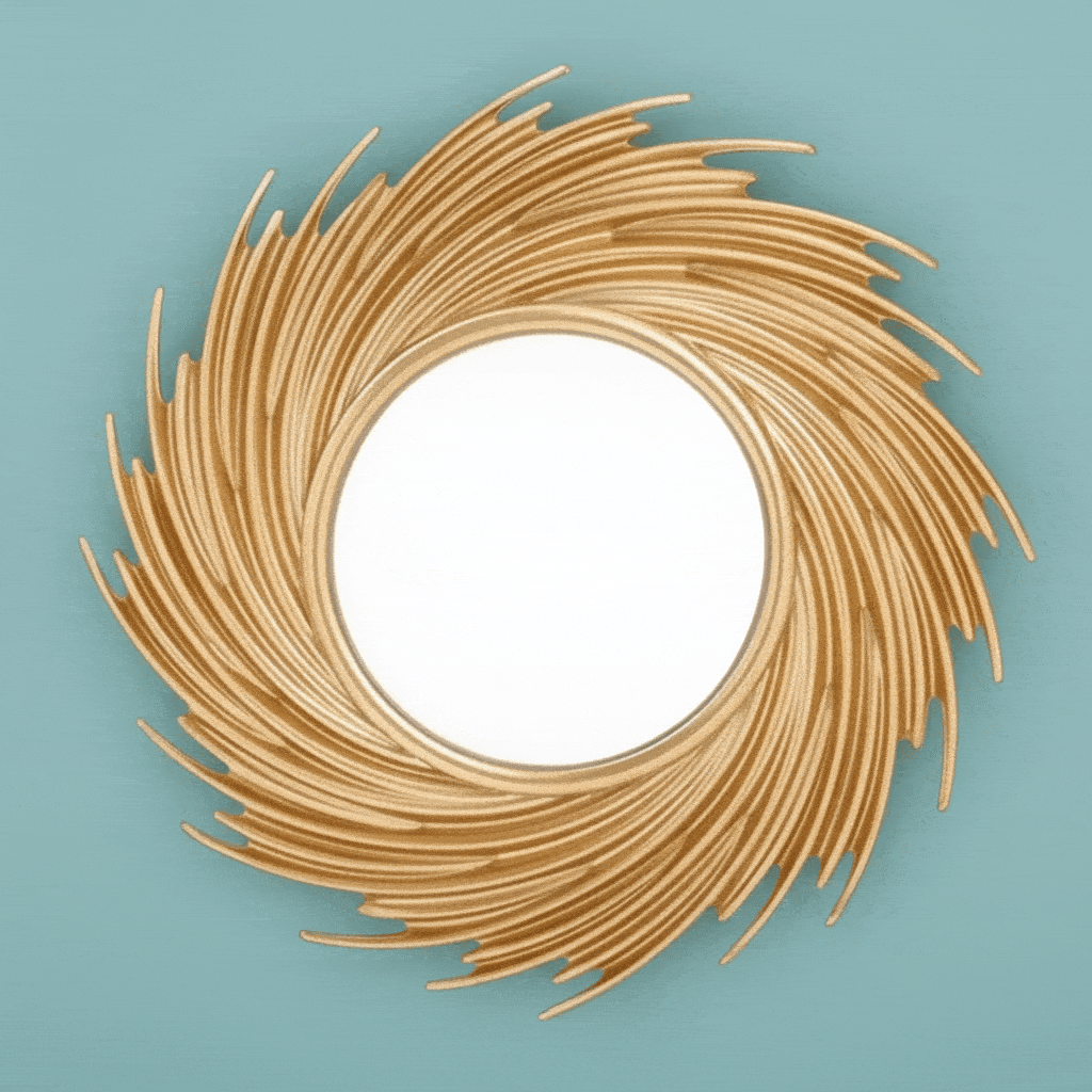 Sun Shape Decorative Mirror Room Background Wall Decorative Mirror Rattan Innovative Art Decoration Round Makeup Mirror