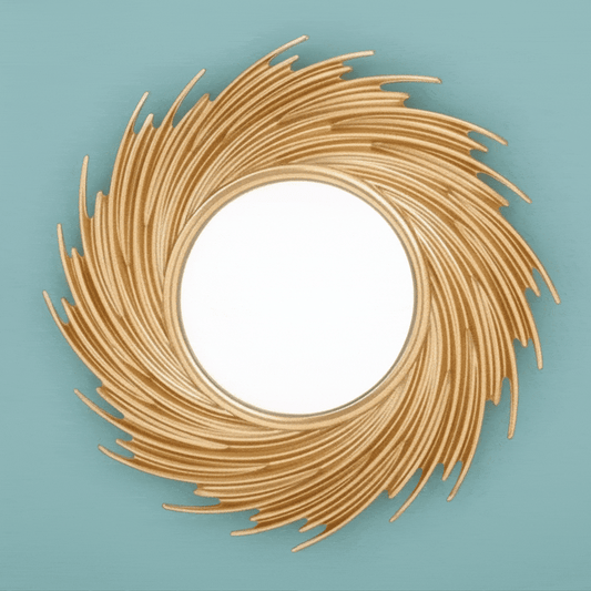 Sun Shape Decorative Mirror Room Background Wall Decorative Mirror Rattan Innovative Art Decoration Round Makeup Mirror