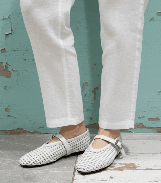 In style Fashion Summer Woven Women Ballet Flats Breathable Hollow out Mary Janes Leather Lazy Walking Loafers Girls Shoes